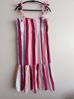 Tanya Taylor Leandra Smocked Striped Cotton Dress Coverup Size L